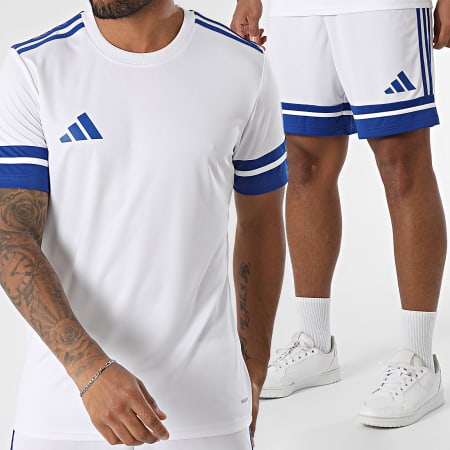 Adidas Sportswear - Ensemble Tee Shirt Et Short Jogging A Bandes SQUA25 Jersey JG5827 JH3409 Blanc Bleu Roi
